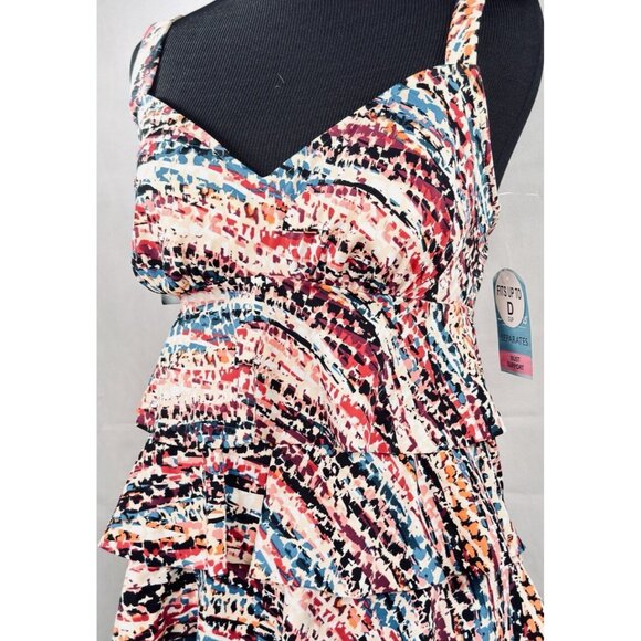 Swim Solutions Hot Rock Printed Tiered Tankini Size 8 - Picture 5 of 8